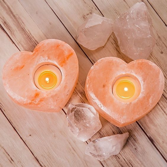 Natural Himalayan salt rock candle holder  Heart shape