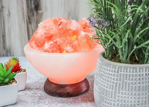 Himalayan salt fire bowl with salt chunks lamp