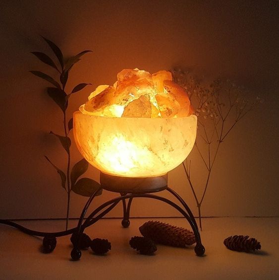 Himalayan salt fire bowl with salt chunks lamp