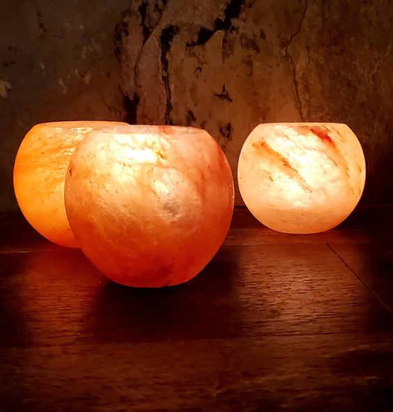 Natural Himalayan salt rock candle holder  Ball shape